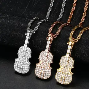 DUYIZHAO Hip Hop Pendant Iced Out Guitar Charm Brass Microset Bling Cubic Zirconia Charm Men's Rap Pendant Hip Hop Jewelry