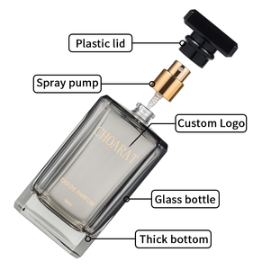 Botella de Perfume Rectangular Plana Translúcida de Lujo de Alta Calidad al por Mayor, Botellas de Vidrio para Perfume en <span class=keywords><strong>Aerosol</strong></span> de 50 ml, Color <span class=keywords><strong>Gris</strong></span> <span class=keywords><strong>Humo</strong></span>, con Tapa - Product Image 6
