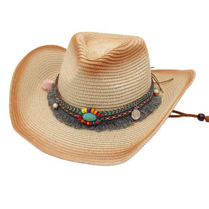 Modelo transfronterizo eBay, sombrero <span class=keywords><strong>de</strong></span> paja <span class=keywords><strong>de</strong></span> vaquero occidental, visera bloqueadora solar con flecos, estilo étnico, sombrero <span class=keywords><strong>de</strong></span> playa ahuecado, estilo <span class=keywords><strong>ins</strong></span> - Product Image 3
