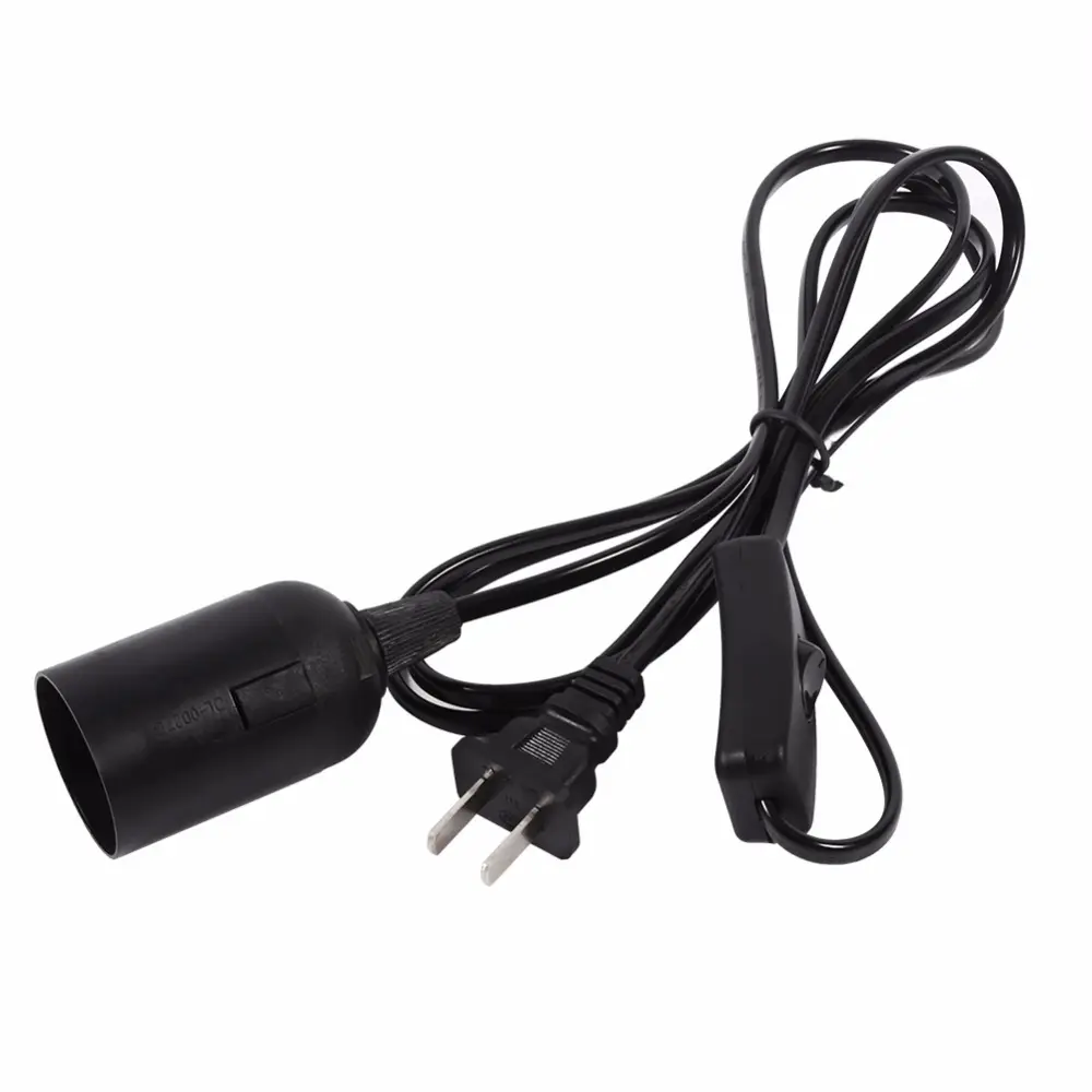 Cable eléctrico de PVC de 2x18awg, enchufe de bombilla de plástico negro con enchufe estadounidense e interruptor de 303 diy