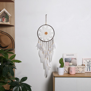 <span class=keywords><strong>Atrapasueños</strong></span> de macramé, decoración de pared <span class=keywords><strong>con</strong></span> <span class=keywords><strong>plumas</strong></span>, <span class=keywords><strong>atrapasueños</strong></span> blanco grande, cuentas de madera, colgante de pared bohemio - Product Image 5