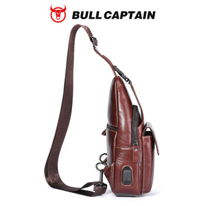 กระเป๋าคาดอกหนังแท้สไตล์วินเทจ BULLCAPTAIN สำหรับผู้ชาย พร้อมพอร์ตชาร์จ USB ช่องใส่ของหลายช่อง กระเป๋าสะพายข้างแบบครอสบอดี้ กระเป๋าเดินทางสะพายไหล่ - Product Image 6