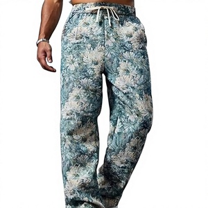 Pantalones deportivos estampados para hombre, cintura elástica con cordón, ropa informal ligera de verano, estilo transpirable, estampado floral para hombre - Product Image 1