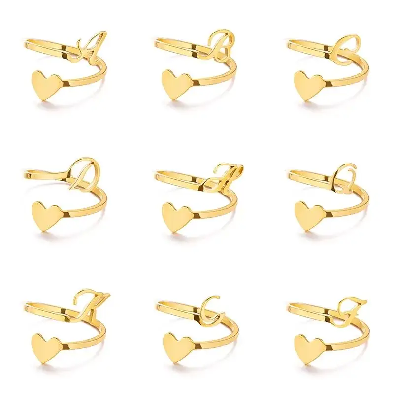 Edelstahl ringe Großhandel verstellbarer Edelstahl ring vergoldet Einfacher a-z Brief ring für Frauen