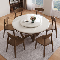 Table à manger ronde en marbre de style chinois haut de gamme avec 4 chaises et plateau tournant pour appartement, hôtel, villa