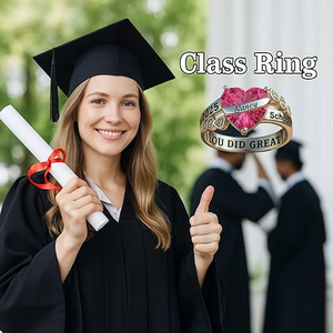 Anillos personalizados de clase para mujer, joyería de piedra natal de amor, anillos de graduación con nombre grabado personalizado para niñas - Product Image 4