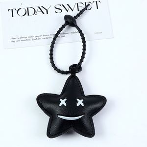 Fashion Gift PU Leather Keychain Black <b>Star</b> Flower Christmas Tree Keychain Bag Ornaments Hanging Pendants Keyrings - Product Image 2