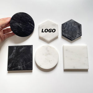 Zwart-wit-grijze natuursteen onderzetters, luxe salontafel- en hotelonderzetters, hittebestendige steen promotiegeschenkset - Product Image 1