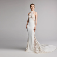 Robe de mariée sirène MLF728 pour femme, col halter, dentelle sexy avec rubans, tulle