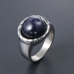 Bagues en acier titane de style rétro avec pierre de sable bleue et grenat rouge, sertissage clos, bijoux de mode unisexe, cadeau SA703 - Product Image 4