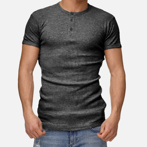 Chemises homme slim fit de qualité, en coton, tissu côtelé 1x1, t-shirt Henley - Product Image 3
