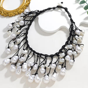 Kalung rumbai mutiara imitasi wanita, kalung buatan tangan berlapis emas mewah bumbu keren manis Punk - Product Image 3