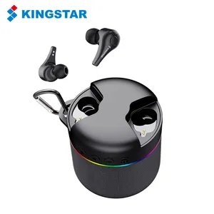 KINGSTAR Round Fabric Bluetooth 2 In 1 Earbuds Portable Speaker Rotation TWS Wireless Earbuds Earphones with Carabiner