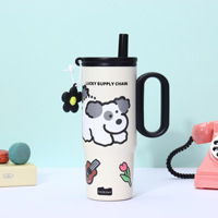Tasse isotherme moderne à motif de dessin animé, en acier inoxydable 304, avec poignée, paille et infuseur à thé, pour camping, voyage, cadeau, 750 ml, mug à café – Vente chaude