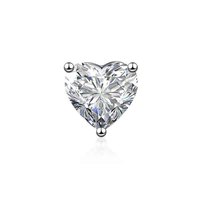 Romantische Herzförmige Funkelnde 3-Krappen Herzschliff Pt950 Platin Labor-Gezüchteter Diamant Einzel-Ohrstecker Flache Rückseite Herz-Ohrringe