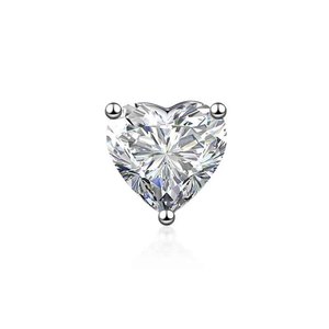 Pendientes de Corazón Románticos con 3 Puntas y Corte de Corazón, Platino Pt950, Diamante Cultivado en Laboratorio, Pendientes de Una Sola Pieza con Parte Posterior Plana - Product Image 2