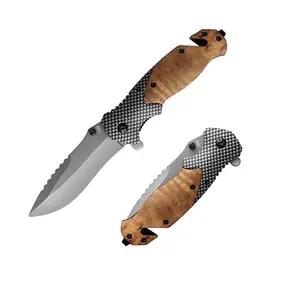 올리브 나무 손잡이 접이식 칼 새겨진 다기능 전술 블레이드 포켓 나이프