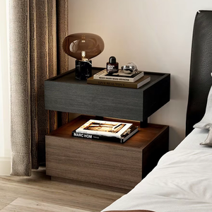 Comodino a blocco flottante stile <span class=keywords><strong>casa</strong></span>, design minimalista italiano, illuminazione integrata, lusso discreto, contenitore in legno di alta gamma per camera da letto padronale - Product Image 1