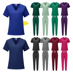 Women Hospital Scrub Suit Set Short Sleeve Knitted Moisture Wicking Work Uniform Split Design For Medical Use - Product Image 5