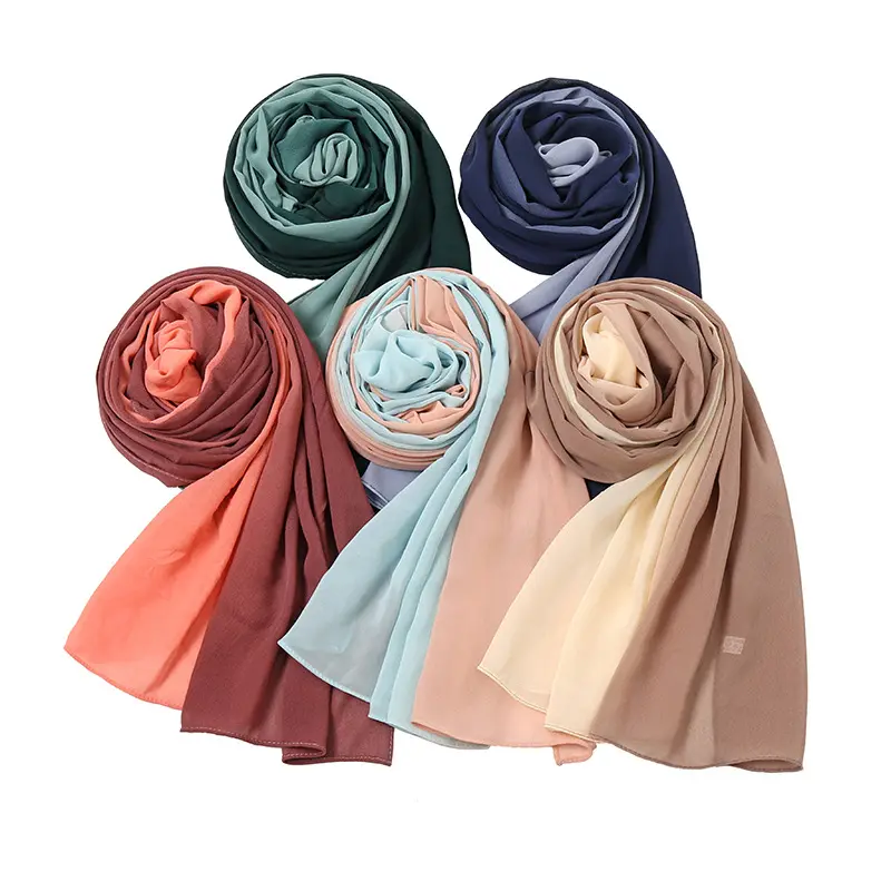 Premium Malaysia Gradient Heavy Chiffon Long Hijab Two Tone Scarf