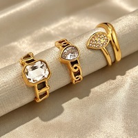 Anillos Ajustables R307 de Acero Inoxidable con Baño de Oro de 18K y Circonita Cúbica, Anillos Geométricos Apilables para Mujer