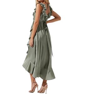 אלגנטי v-צוואר גב פתוח גבוהה נמוך לפרוע מסיבת חתונת סאטן midi אורך שושבינה שמלות - Product Image 4