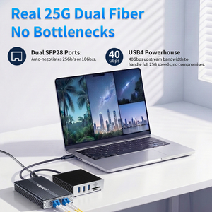USB4 Dual Port 25G SFP28 Network Adapter Thunderbolt 5/4/3 Compatible 25GbE Fiber NIC Mac/<b>Windows</b> <b>Laptop</b> External Video Ultimate - Product Image 2