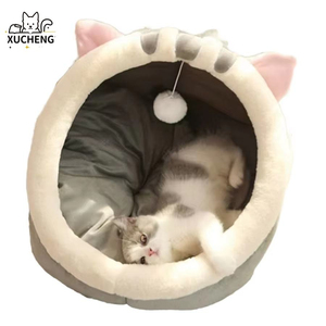 Foldable Pet House <b>Plush</b> <b>Cat</b> Nest Detachable and Washable Dog Bed Mat Warm Semi-Enclosed Design - Product Image 5