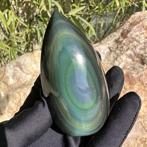 1 pièce Ornement Goutte d'eau en Obsidienne Arc-en-ciel Naturelle - Décoration Flamme Pierre Brute Polie Sculptée à la Main pour la Décoration Intérieure - Product Image 3