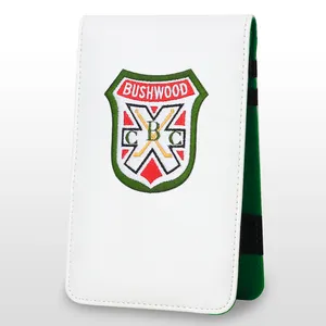 Nuovo Design personalizzato scudo bianco ricamo in pelle PU Include matita personalizza Logo Yardage Book Cover Golf Scorecard Holder