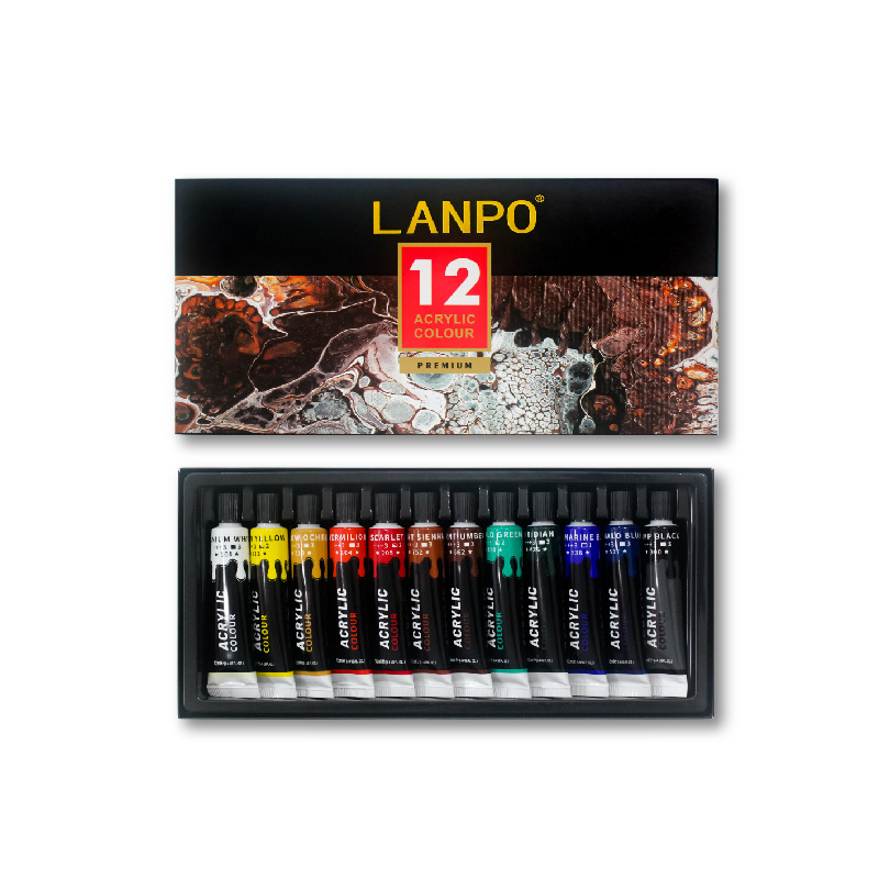 Set de pintura acrílica de 12 colores (12ml) Caja de cartón negra