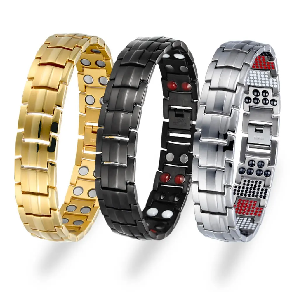 Luxury 24K Gold Plated Bracelet Homme Wholesale Germanium Ion Energy Pure Titanium Magnetic Men Bracelets