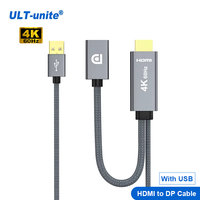 Câble ULT-unite 4K 60Hz plaqué or en alliage d'aluminium tressé pour DP, 0,2 m, CE/FCC/RoHS, garantie 1 an