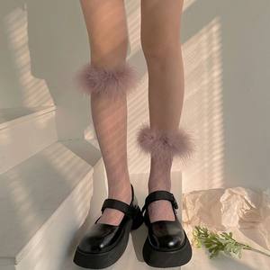 Kaus Kaki Pergelangan Kaki Bulu Kaus Kaki Jala Renda Berbulu Wanita Stoking Seksi Musim Panas Stoking Mode Kompresi Tinggi Lutut Panjang - Product Image 5