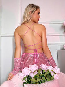 Set Gaun Balutan Payet Kupu-kupu Seksi Wanita Baru Lingerie Seksi Mawar Merah - Product Image 2