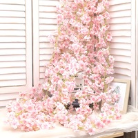 Tanaman Rambat Bunga Sakura Buatan - 1,8m Rambat Gantung Warna Pink untuk Pernikahan, Pesta, Garland Bunga Sakura Jepang Palsu