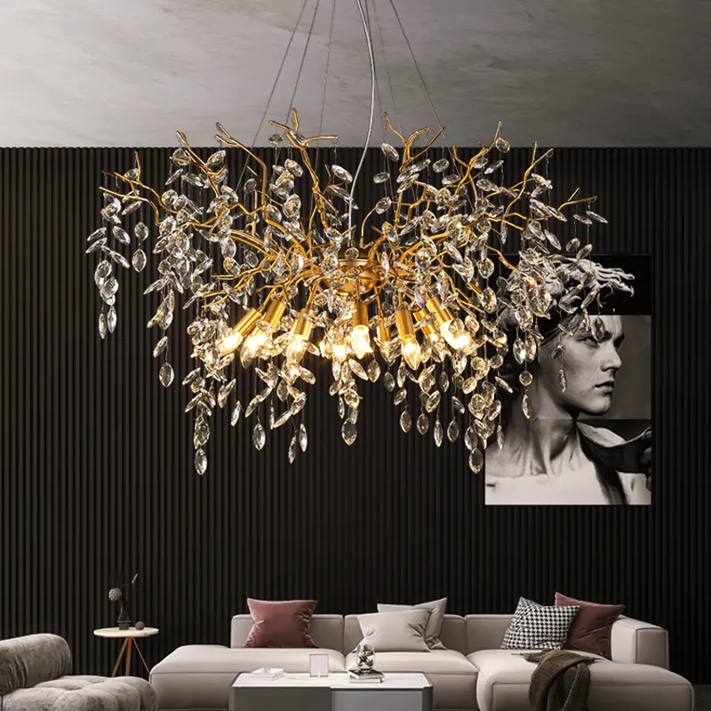 Candelabro de cristal personalizado, luz francesa, de lujo, para villa, sala de estar, árbol, dinero
