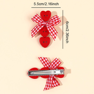 Niedliche Herz-Knopf-Haarspangen für Mädchen, Gingham-Band-Schleifen-Haarspange, handgemachte karierte Haaraccessoires für Kinder, Großhandel - Product Image 4