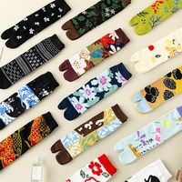 Nouvelles chaussettes Tabi japonaises en coton, mi-mollet, à deux orteils, jacquard, mignonnes et artistiques