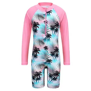 High Neck Zipper Floral One-piece Sporty Quick Dry Swimwear Teen Long Sleeve Swimsuit Manufacturer