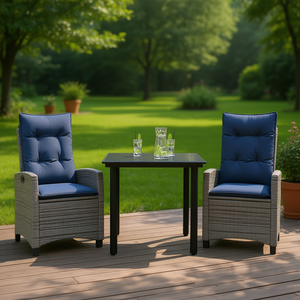 Conjunto de Comedor de Patio de Ratán Sintético Gris con Cojines, Muebles de Jardín de 2 Plazas, Estilo Contemporáneo - Product Image 2