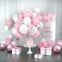 Décorations pour la maison, anniversaires, mariages, fêtes - Ensemble de 30 ballons - Ballons en latex rose avec nœud - Ballons imprimés - Ballons à confettis métalliques