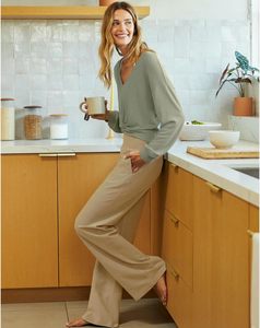 NUOVO Set di 3 Pantaloni a Gamba Larga da Donna con Tasche, Vita Alta Elastica, Vestibilità Comoda per Casual, Lounge, Yoga e Allenamento - Product Image 3