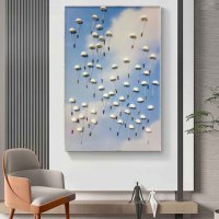 Peinture décorative en forme de parachute tridimensionnel, ciel bleu et nuages blancs, peinture abstraite, peintures murales modernes simples