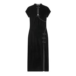 Vestido Maxi de Terciopelo para Mujer, Estilo Vintage, Corte Regular, Color Sólido, Primavera-Verano 2025, Nuevo, Elegante y a la Moda, Estilo Cheongsam - Product Image 1