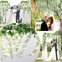 Vente transfrontalière très populaire de guirlande de fleurs artificielles de glycine, bande de plastique, plante, couvre-tuyau, décoration de plafond