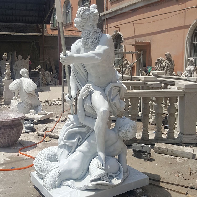 イタリア製屋外庭園ギリシャ風白大理石等身大ポセイドン像彫刻