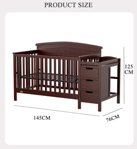 Cuna Convertible 4 en 1 de Madera de Pino Maciza al por Mayor B2B, Base de Cama de Metal Ajustable con Cajones - Product Image 2