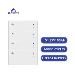 Flowatt วางซ้อนกันได้ 51.2V 100Ah 200Ah 300Ah 400Ah LiFePO4 แบตเตอรี่ 20KWh บ้านเก็บพลังงานแบตเตอรี่ลิเธียมไอออน