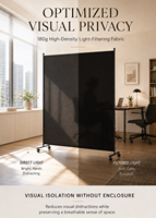 Paravent de bureau portable 180x180cm en tissu polyester noir, séparateur de pièce mobile avec roulettes pour aménagement de bureaux commerciaux